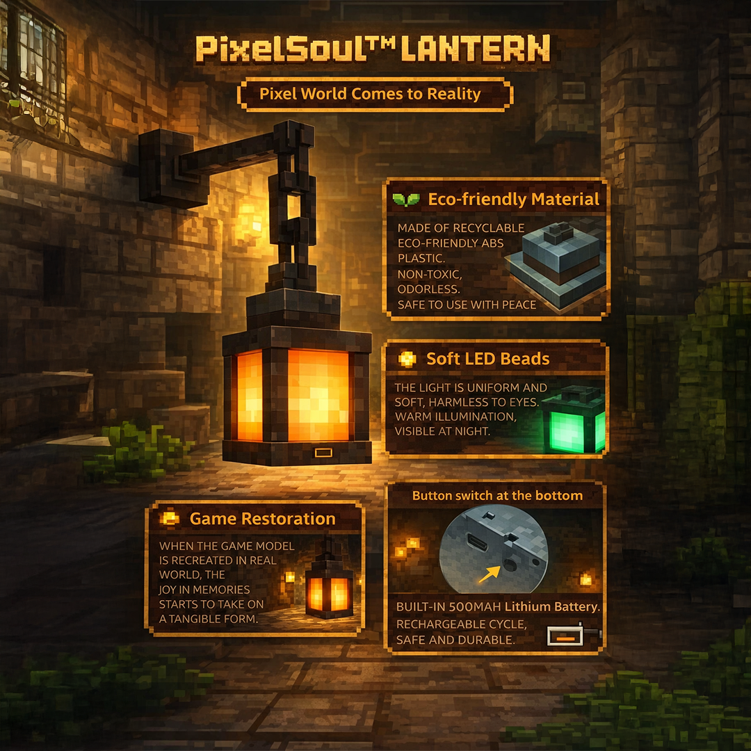 PixelSoul Retro Glow Lantern 16-Color Remote-Controlled Pixel Lantern with USB Recharge