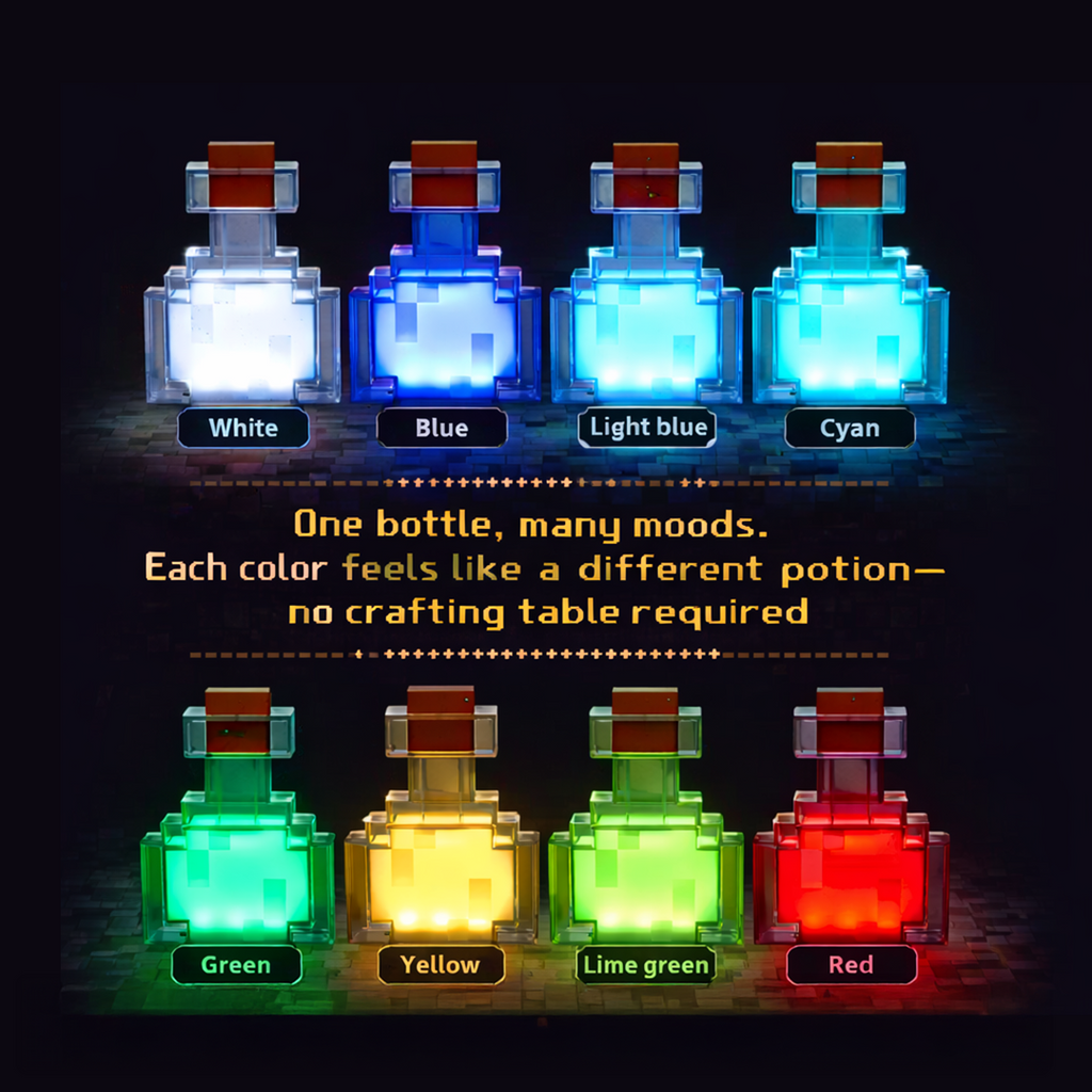 PixelPotion Glow Bottle Night Light - Color-Changing Pixel Bottle Lamp with USB-C Recharge