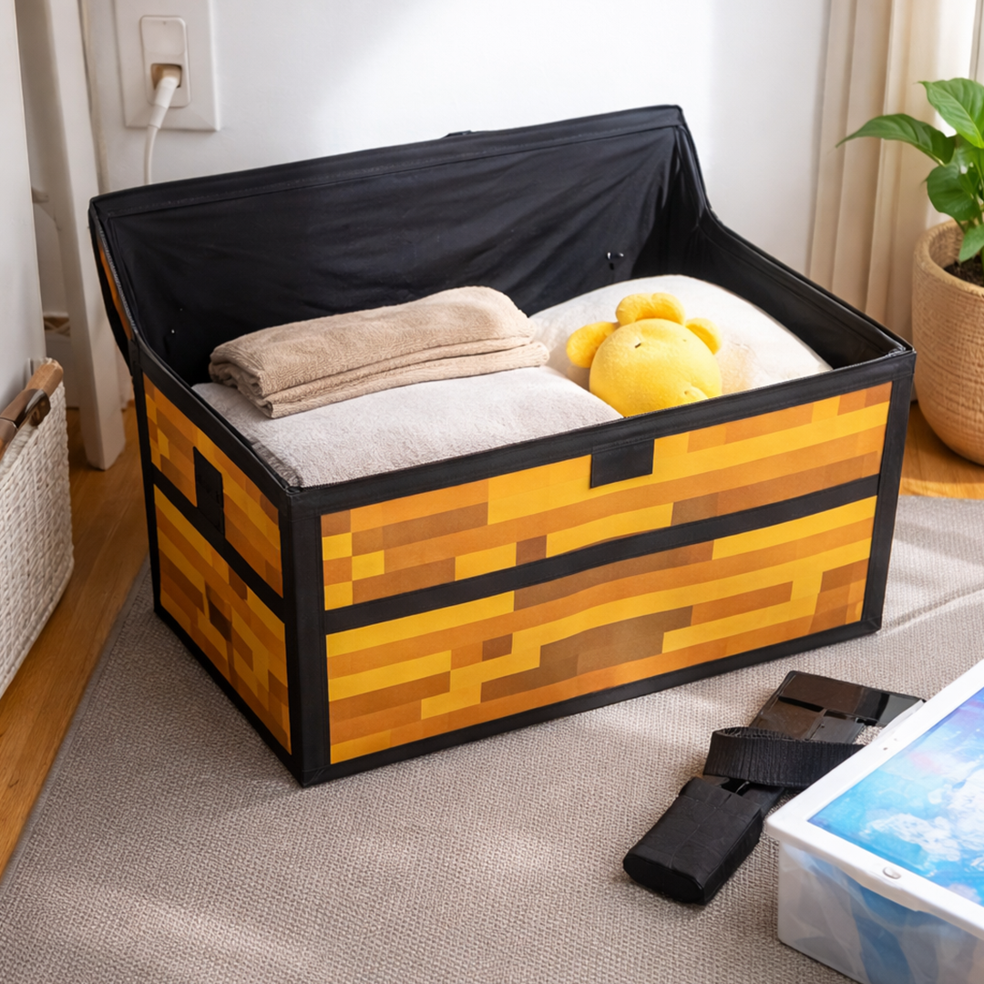 Pixel-Style Game Chest Storage Box - Large Foldable Organizer for Clothes, Blankets & Home Storage