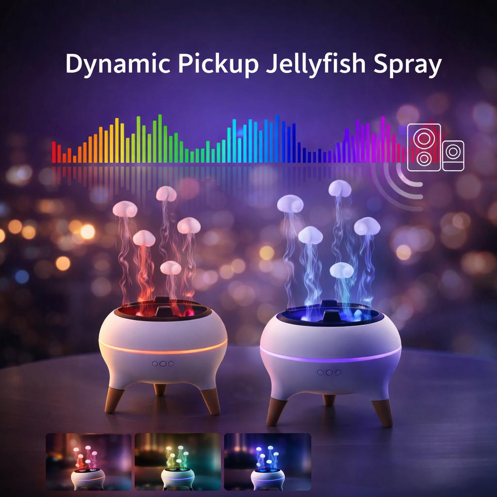Dynamic Jellyfish Aroma Humidifier with Sound-Reactive Mist & Gradient Night Lights