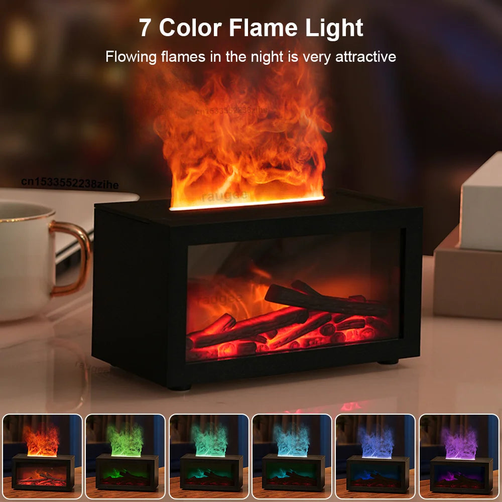 Flame Effect Aroma Diffuser & Humidifier with 7-Color Mood Light