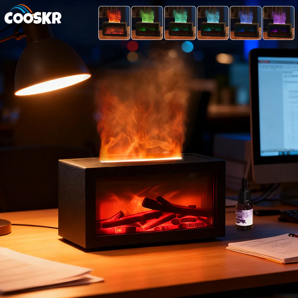 Flame Effect Aroma Diffuser & Humidifier with 7-Color Mood Light